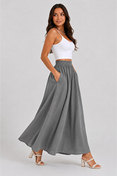 Suzella Tencel Fabric Long A-Line Flared Skirt