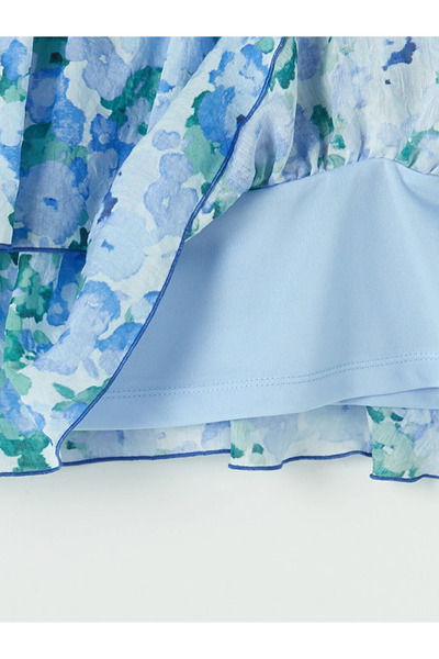 LC Waikiki Blue Zippered Waist Floral Ruffled Mini Skirt