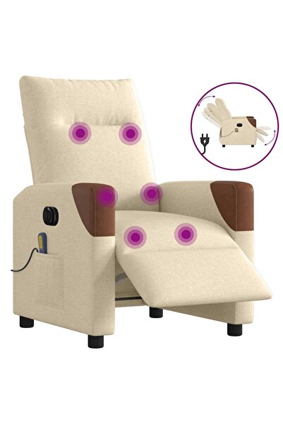 vidaxl Fotoliu electric de masaj rabatabil, crem, textil