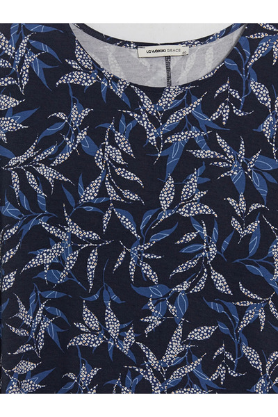 LC Waikiki Navy Blue Crew Neck Floral A-Line Dress