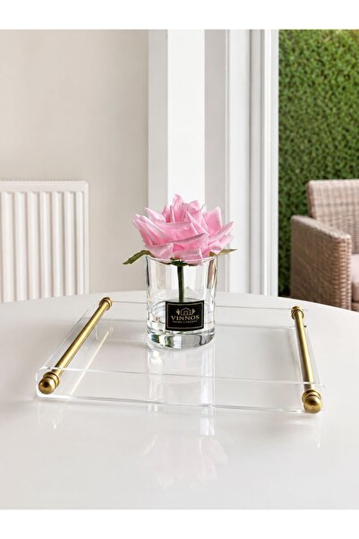 VINNOS HOME CONCEPT Pleksi Gold Kulplu Dekoratif Kahve Sunum Tepsisi ve Yapay...