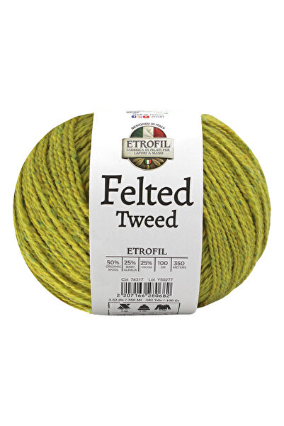 Etrofil Felted Tweed Knitting Yarn Green Gold 50% Organic Merino Wool 25% Bab...