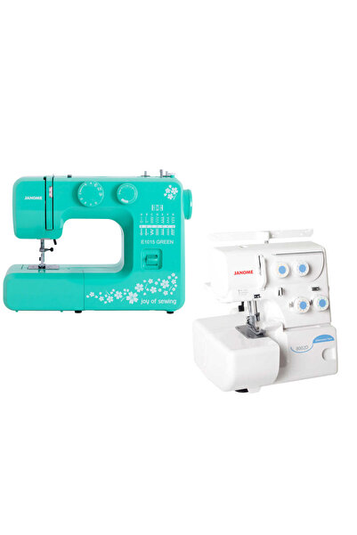 Janome E1015 Joy of Sewing Dikiş Makinesi (Yeşil) ve 8002D Overlok Makinesi A...