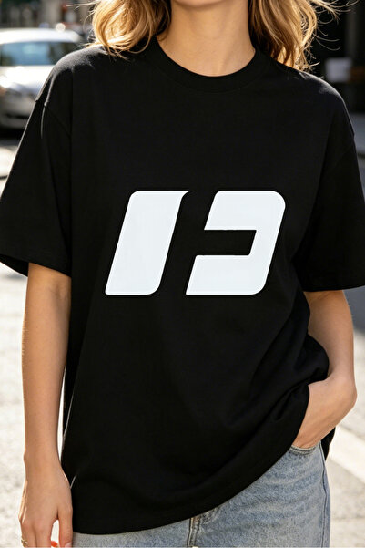 Fleck Womens T Shirts Number 13 Oversized Streetwear Style Black White Graphi...