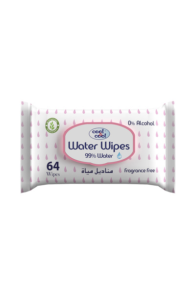 COOL & COOL Aqua Wipes 64's - 99% AQUA, 0% Alcohol, Ultra Sensitive, Fragranc...