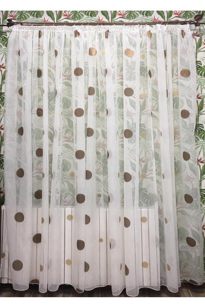 Liz Line Perdea brodata mecanic, culoare ivoire/maro, 350x245cm, din colectia...