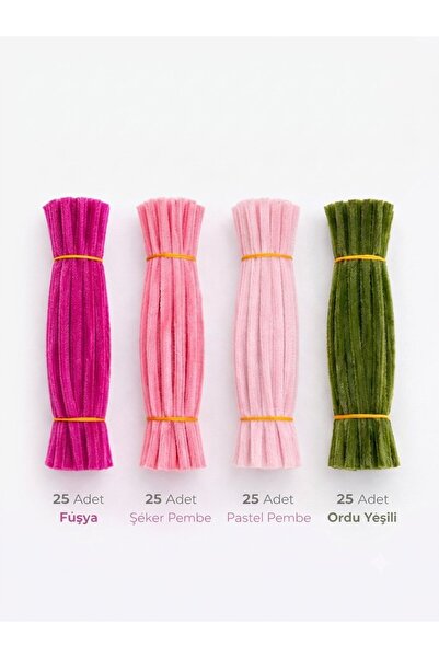 Hobialem 100 Adet Renkli Şönil Yapım Seti , Fuşya, Şeker Pembe, Pastel Pembe ...