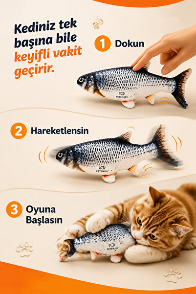 indirimsevinci Hareket Sensörlü Şarjlı Balık Kedi Oyuncağı Çırpınan İnteraktif Kedi Oyuncağı