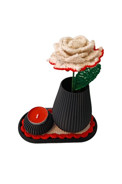 OEM Set de vază și suport pentru lumânări printate 3D, cu trandafir croșetat ...