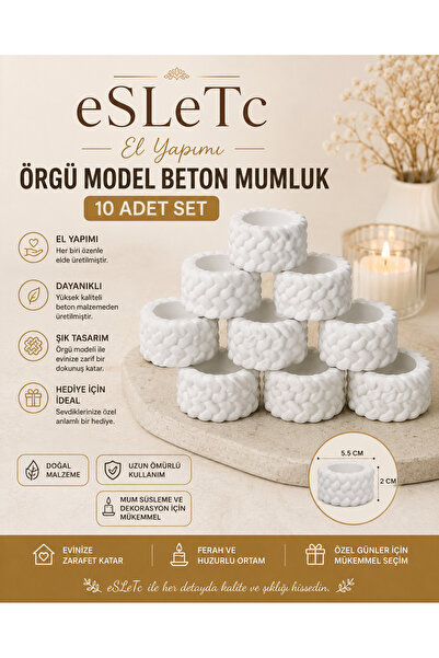 eSLeTc 10 ADET El Yapımı Örgü Model Beton Mumluk Mini Kase Hediyelik NİŞAN, K...