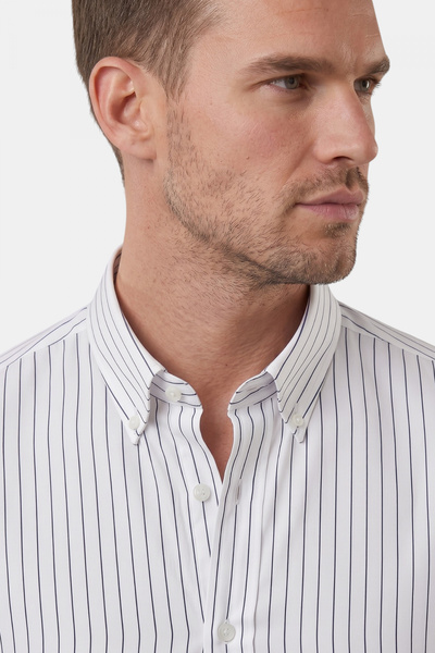 DeepSEA White Slim Fit Striped Easy-Iron Men's Shirt – Modern Stylish New Season Shirt 2602001
