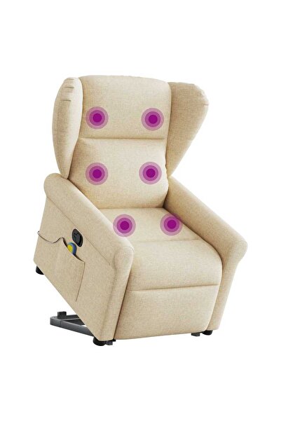 vidaxl Fotoliu masaj rabatabil cu ridicare, crem, material textil