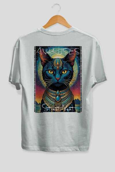 Ankhises For the Love of Cats 66 Cats Printed White Oversize T-Shirt 100% Cot...