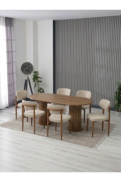 JoyMassa AURA BOHEM MASA TAKIMI 90X180 MDF MASA VE 6 ADET POLO SANDALYE