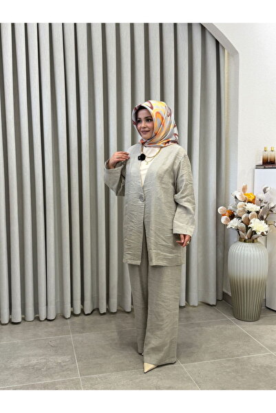 Armine Muslin Fabric Jacket and Pants Suit Stone
