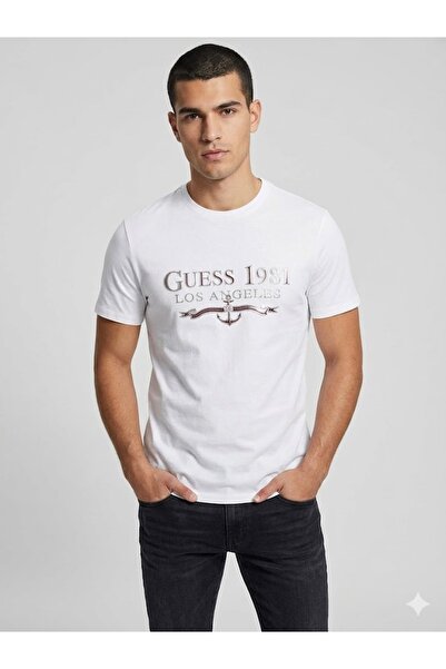 Guess Men's Crew Neck Letter Printed Short Sleeve T-Shirt M4Gi27J1314