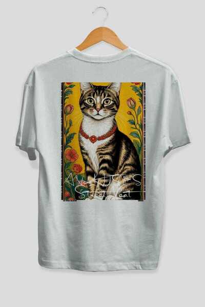 Ankhises For the Love of Cats 106 Cat Printed White Oversize T-Shirt 100% Cot...