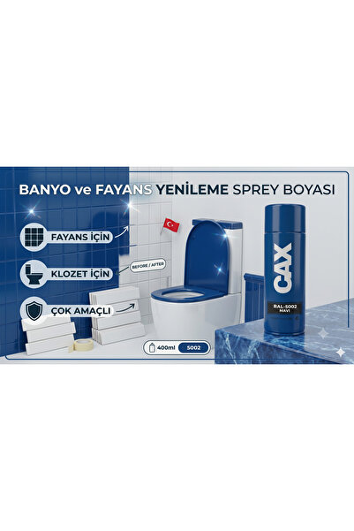 caxcolors CAX VERNİKLİ Suya Dayanıklı Banyo Fayans Klozet Yenileme Sprey Boya...