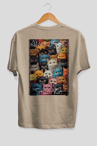 Ankhises Tricou oversize bej cu imprimeu Cat For Cat Lovers, 100% bumbac, des...