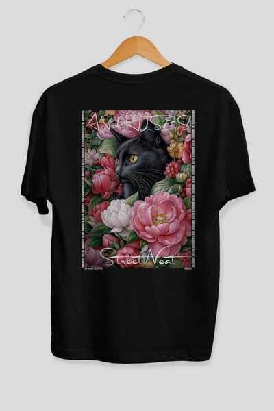 Ankhises 88 Cats for the Sake of Cat Love Printed Black Oversize T-Shirt 100%...