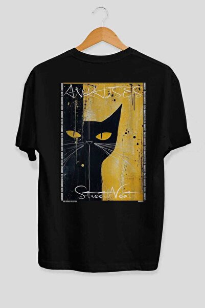 Ankhises 73 Cats for the Sake of Cat Love Printed Black Oversize T-Shirt 100%...