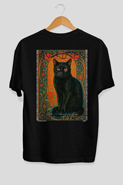 Ankhises 95 Cats for Cat Lovers Printed Black Oversize T-Shirt 100% Cotton Un...