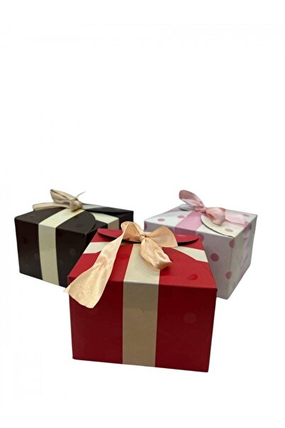 OEM Square Cardboard Box With Polka Dots Bow Closure 10/ Top Bottom Set Brown