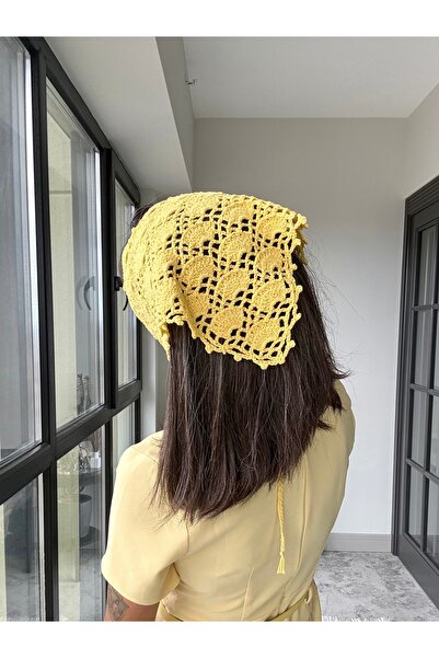 Merishe Jewerly Merishe Crochet Bandana Yellow Fan Patterned Hand Knitted