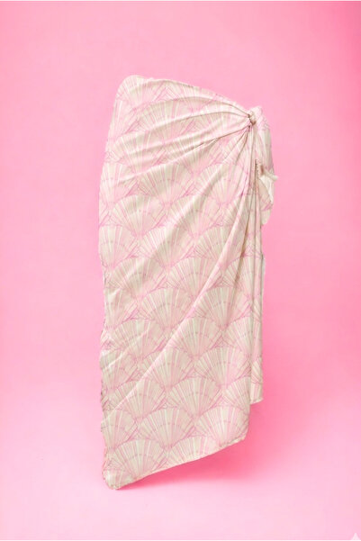 pistore Pink Sea Shell Patterned Long Pareo Satin Women's Beach Dress New Sea...