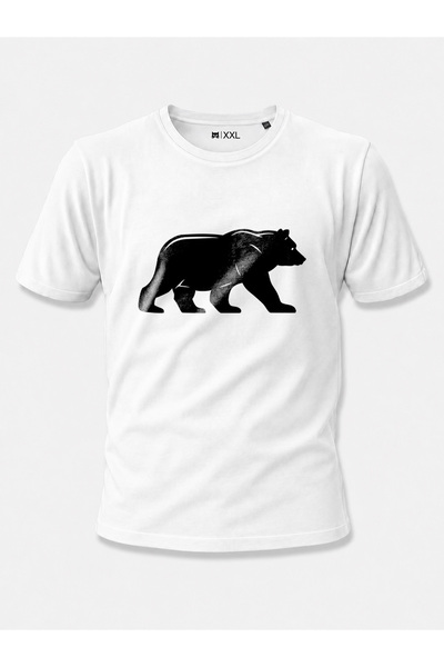 North Whiskers White Bear Silhouette Printed 100% Cotton Navy Blue Outdoor T-...