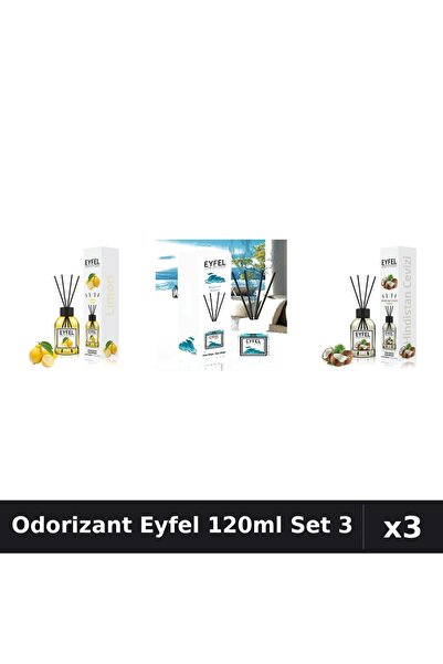 Eyfel Set 3 Odorizant Camera Betisoare 120ml - Lămaie, Ocean, Nucă Cocos