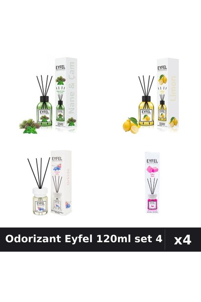 Eyfel Set 4 Odorizant Camera Betisoare 120ml - Pin Menta, Lamaie, Orhidee, Bu...