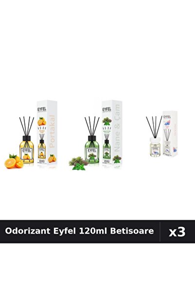 Eyfel Set 3 Odorizant Camera Betisoare 120ml - Portocală, Pin Mentă, Orhidee