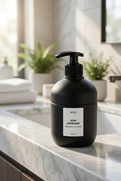 GENCHOME HOMEWARE موزع صابون سائل زجاجي أسود سعة 425 مل مع آلية مضخة قابلة لل...