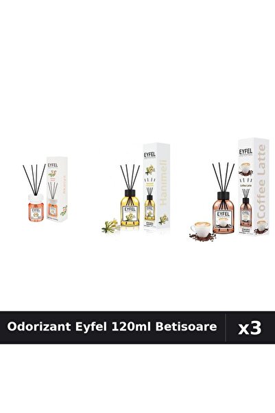 Eyfel Top Bottom Set of 3 Room Air Freshener Sticks 120ml - Acacia, Coffee, H...