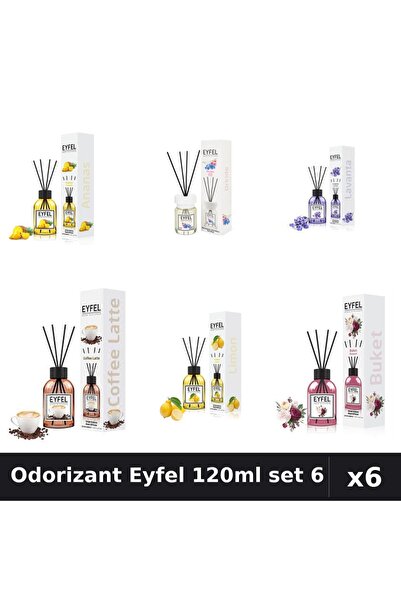 Eyfel Set 6 Odorizante Camera Betisoare 120ml - 6 Arome Asortate, Parfum Intens