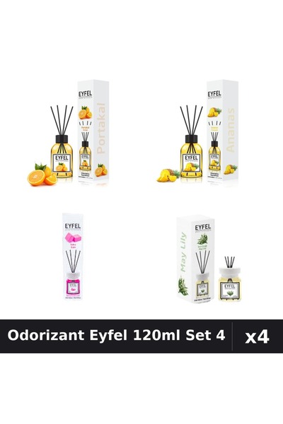 Eyfel Set 4 Odorizant Camera Betisoare 120ml - Portocala, Ananas, Bubble Gum,...
