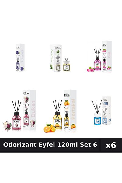 Eyfel Set 6 Odorizante Cameră Betișoare 120ml - Zambile, Trandafir, Bouquet, ...