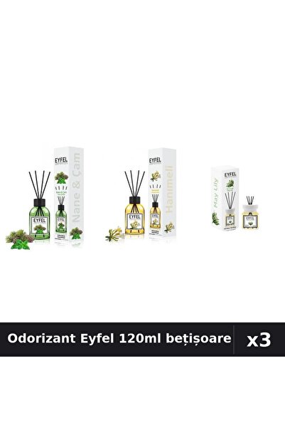 Eyfel Set 3 Odorizant Camera cu Bețișoare 120ml - Pin, Mână Maicii, Lacramioare