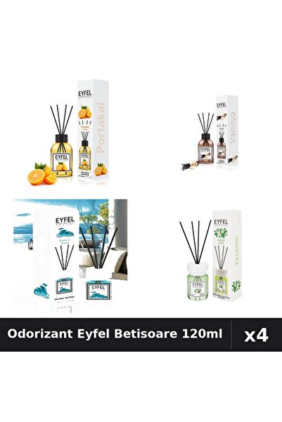 Eyfel Set 4 Odorizant Camera Betisoare 120ml - Portocala, Vanilie, Ocean, Ias...
