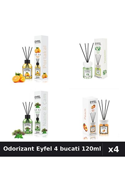 Eyfel Set 4 Odorizant Camera Betisoare - Portocala, Iasomie, Pin Menta, Piers...