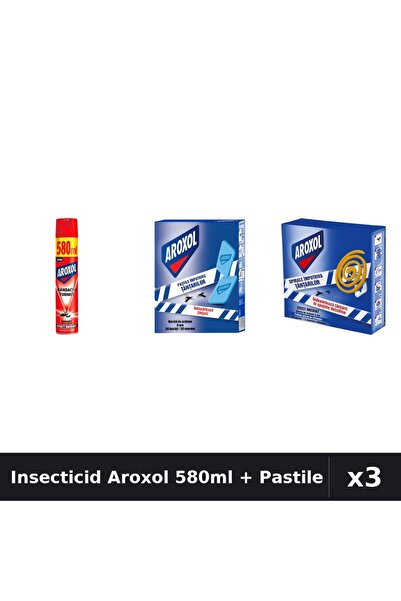Aroxol Set 3 Insecticid - Spray 580ml + Pastile Anti-Insecte 30+10 buc - Prot...