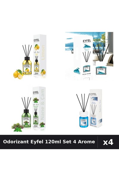 Eyfel Set 4 Odorizant Camera Betisoare 120ml - Lămâie, Ocean, Pin Mentă, Cool...