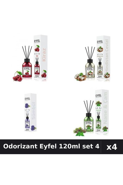 Eyfel Pachet 4 Odorizante Camera 120ml - Cireșe, Nucă Cocos, Zambile, Pin Mentă