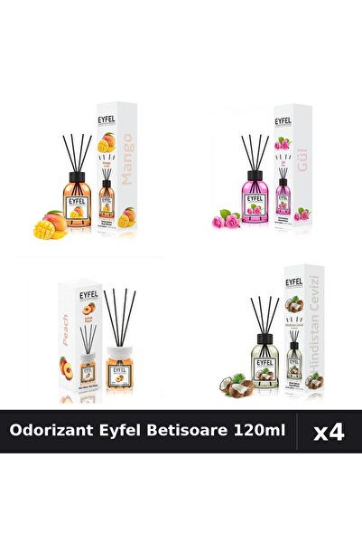 Eyfel Set 4 Odorizant Camera Betisoare 120ml - Mango, Trandafir, Piersica, Nucă
