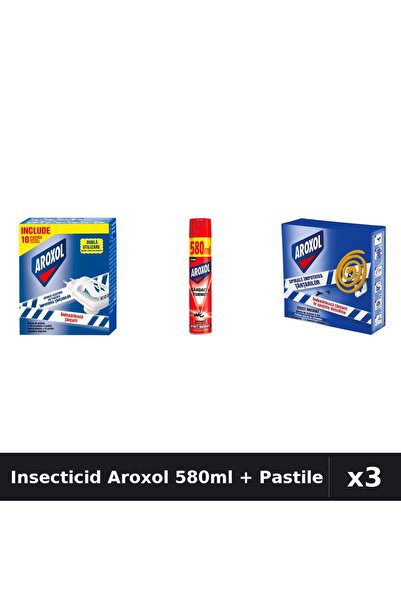 Aroxol Set 3 Insecticid - Spray 580ml + Pastile Anti-Insecte 10 buc - Protect...