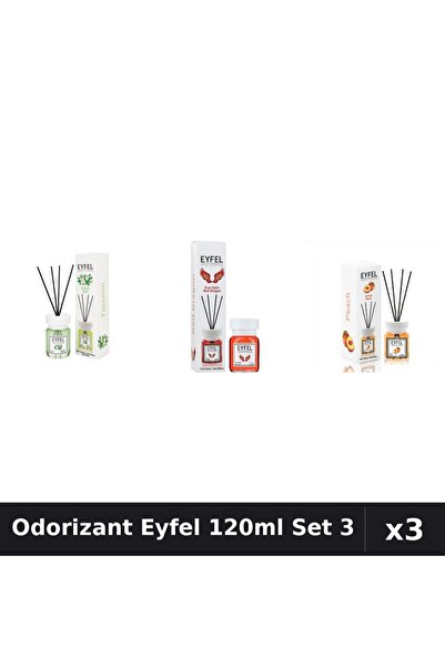 Eyfel Set 3 Odorizant Camera Betisoare 120ml - Iasomie, Piersică, Red Dragon
