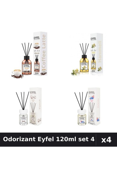 Eyfel Set 4 Odorizant Camera Betisoare 120ml - Cafea, Bumbac, Orhidee, Mana M...