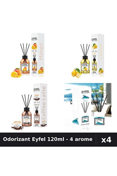 Eyfel Set 4 Odorizant Camera Betisoare 120ml - Mango, Lamaie, Cafea, Ocean