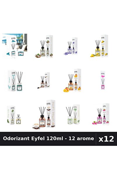 Eyfel Set 12 Odorizant Camera cu Betisoare 120ml - 12 Arome Asortate, Parfum ...